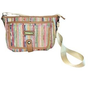 Lily Bloom Multicolor Woven Crossbody Bag with Tan Trim